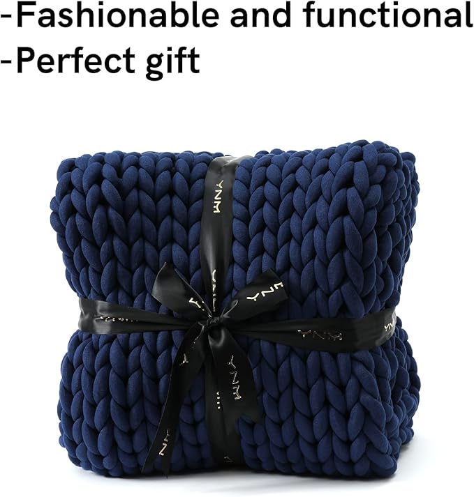 YnM Weighted Blanket, Handmade Chunky Knitted Design, Soft and Cozy, Temperature Regulating and Breathable, Machine Washable Throw for Sleep or Home Decor (Prussian Blue, 60x80 Inch, 20lbs)