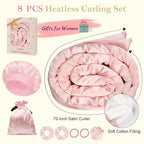 Satin Heatless Hair Curler Curls Overnight Hair Curlers to Sleep In, Hair Curlers No Heat Curls Overnight, Heatless Curling Set for Women Long Hair - 8 Pcs (Blush Pink)