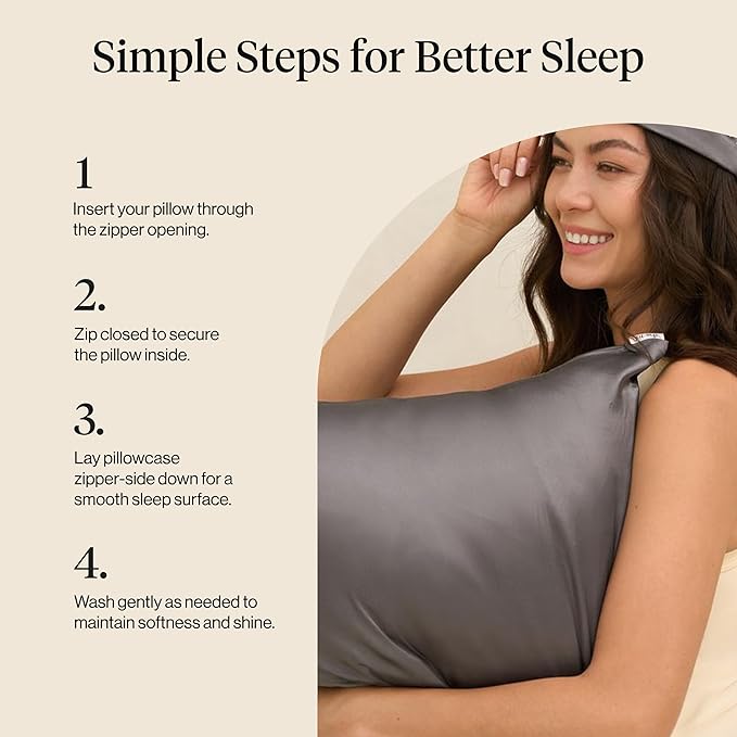 Kitsch Satin Pillowcase with Zipper for Hair & Skin - Softer Than Silk Pillow Cases, Smooth Cooling Satin Pillow Case, Wrinkle-Free, Machine Washable - King Size Satin Pillow Case (19x36) - Charcoal