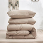 Luxlovery Khaki Comforter Set California King Cream Coffee Bedding Minimalist Taupe Color Cal King Dark Champagne Blanket Quilts Ultra Soft Breathable Comforter