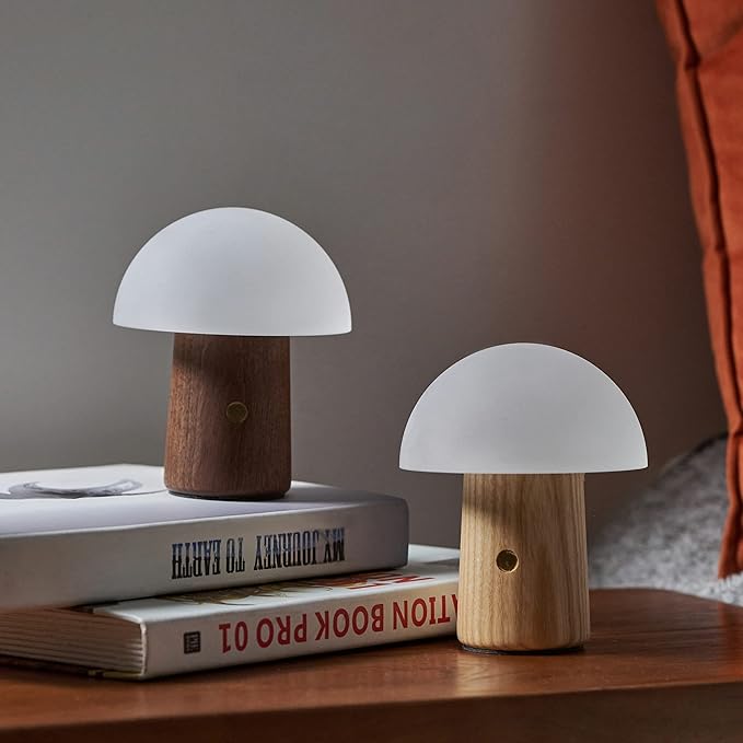 Gingko Mini Alice Mushroom Lamp - Natural Walnut Wood - Touch Control - 7 RGB Lights and Warm Light Mode