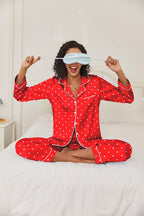 Ekouaer Women's Classic Button Down Long Satin Silk Pajama Set