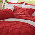 BEDELITE Red King Size Comforter Set - 3 Pieces Boho Pintuck Bedding Comforter Sets, Lightweight Soft & Warm King Bedding Set with 2 Pillowcases for All Season