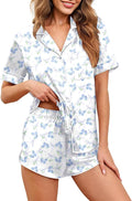 Ekouaer Womens Silk Satin Pajamas Set Short Sleeve Sleepwear Button Down Loungewear 2 Piece Pjs Shorts Set S-5X Plus Size