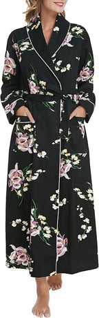 Lavenderi Women’s 100% Cotton Long Kimono Lounge Bathrobe Robe, Ladies Loungewear for Spa