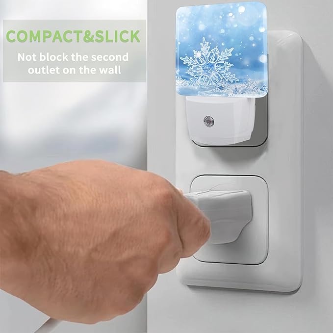 Snowflakes Christmas Night Light, Winter Snowflakes Night Light Plug into Wall with Dusk to Dawn Sensor, LED Lamp Energy Saving Lights for Men Women Boys Girls,Lamp for Bedroom Bathroom Hallway