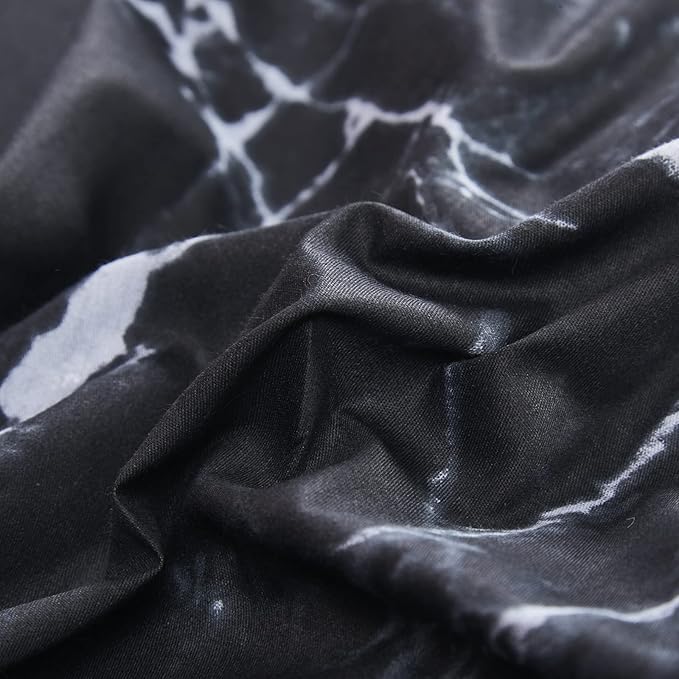 CLOTHKNOW Black Marble Queen Comforter Set Black Bedding Comforter Sets Black White Abstract Comforter Queen Men Women Queen Size Comforter Sets