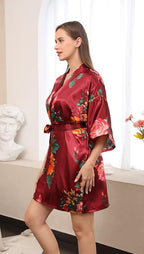 QXQTER Peony Floral Silky Satin Robe Wedding Bridal Party Bride Bridesmaid Robes for Women Dressing Gown Kimono Robe