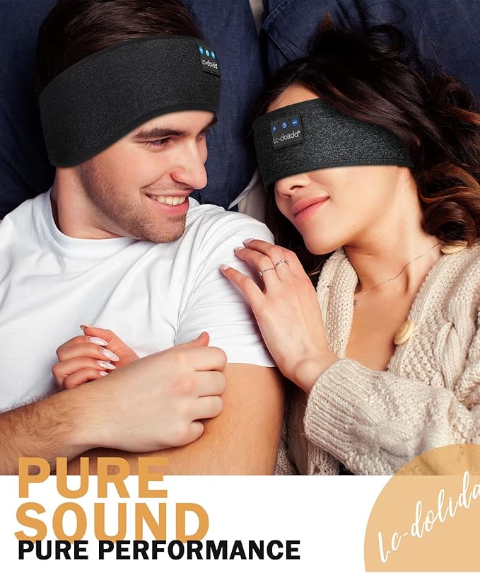 LC-dolida Sleep Headphones Headband Bluetooth 5.4, Headband Earphones Wireless with USB C Charge Port, Sleep Mask for Sleeping, Sports, Gifts, Workout, Jogging, Yoga, Insomnia, Air Travel, Meditation