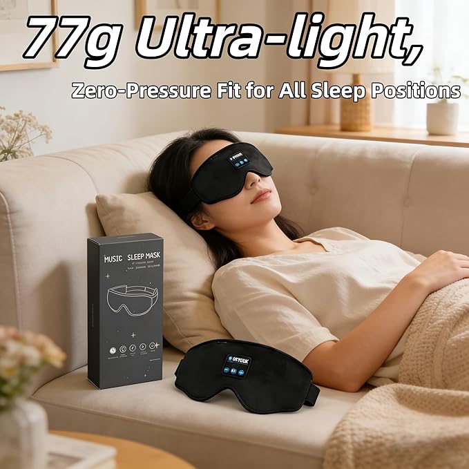 2026 New Sleep Headphones Pro | Built-in White Noise Sleep Mask,75g Ultra-Light Bluetooth Eye Mask for All Face Shapes, Zero-Pressure Fit, Breathable Bamboo, 100% Blackout for Deep Sleep & Travel