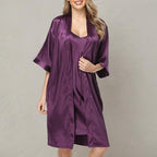 Women's Satin Robe Sets 2 Piece Nightgown Silk Pajama Sexy Floral Lingerie Lace Cami Sleepwear Night Robes