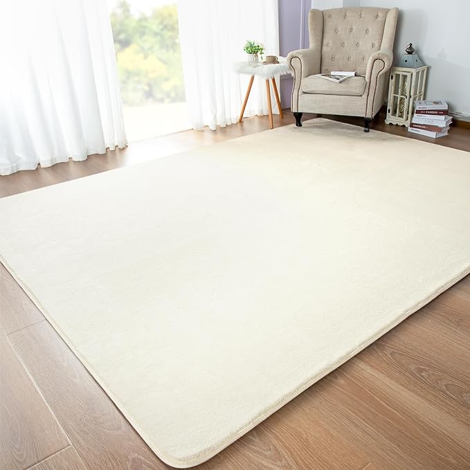 Andecor Shag Area Rug Fluffy Carpets, 5x7 Cream White Washable Living Room Bedroom Rugs, Soft Fuzzy Indoor Rugs for Dorm Boys Girls Kids Room Nursery Home Decorations