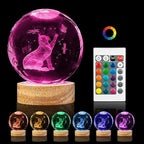 Cat Gifts for Cat Lovers for Women, Large 3D Night Light, Crystal Lamp 16 Color Changing with Remote Control for Bedroom Decor, Play with Butterfly