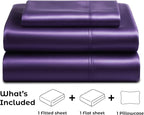 Pure Bedding Satin Sheets Twin [3-Piece, Purple] Hotel Luxury Silky Bed Sheets - Extra Soft 1800 Microfiber Sheet Set, Wrinkle, Fade, Deep Pocket Fitted Sheet, Flat Sheet, Pillow Cases