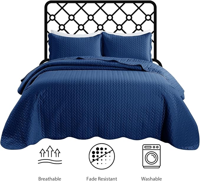 IR Imperial Rooms 8 Pack California King Quilt Bedding Set (118"x106") - Bulk Wholesale for Hotels, Guest Bedroom & Airbnbs - Lightweight Microfiber Reversible Embossed Quilts Bedspread (Navy)