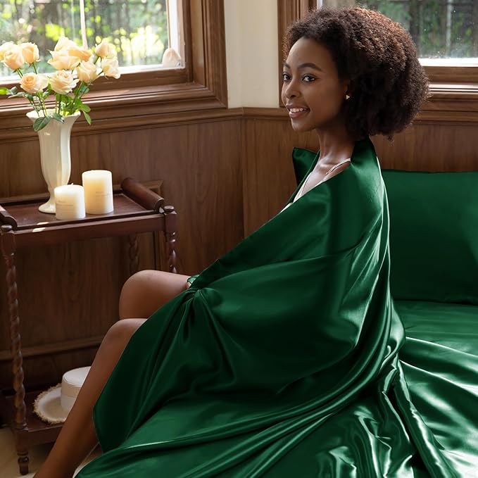 CozyLux Satin Sheets Full Size Sheets - 4 Piece Silky Full Size Bed Sheets, Luxury Dark Green Full Bed Set with Smooth and Soft Microfiber, Includes 1 Fitted Sheet, 1 Flat Sheet and 2 Pillowcases