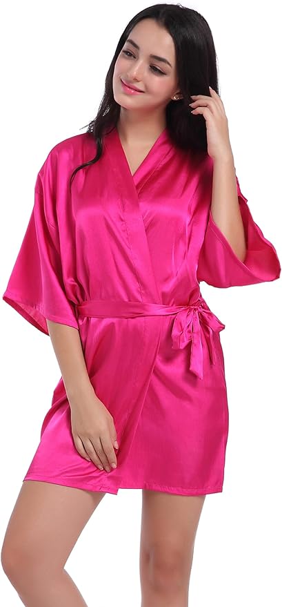 QXQTER Peony Floral Silky Satin Robe Wedding Bridal Party Bride Bridesmaid Robes for Women Dressing Gown Kimono Robe