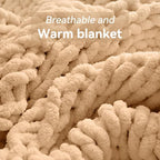 Negwoo Chunky Knit Throw Blanket, 30''*40'' Knitted Throw Chenille Yarn for Bed Couch, Handmade Beige Crochet Big Thick Blanket, Machine Washable Cute Comfy Blanket for Home Decor