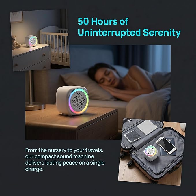 Portable Sound Machine for Baby Sleep, 26 White Noise Sound Machine, 9 Color, Timer & Memory Function White Noise Sound Machine for Baby Adults, Office, Privacy Hotel (Mini)
