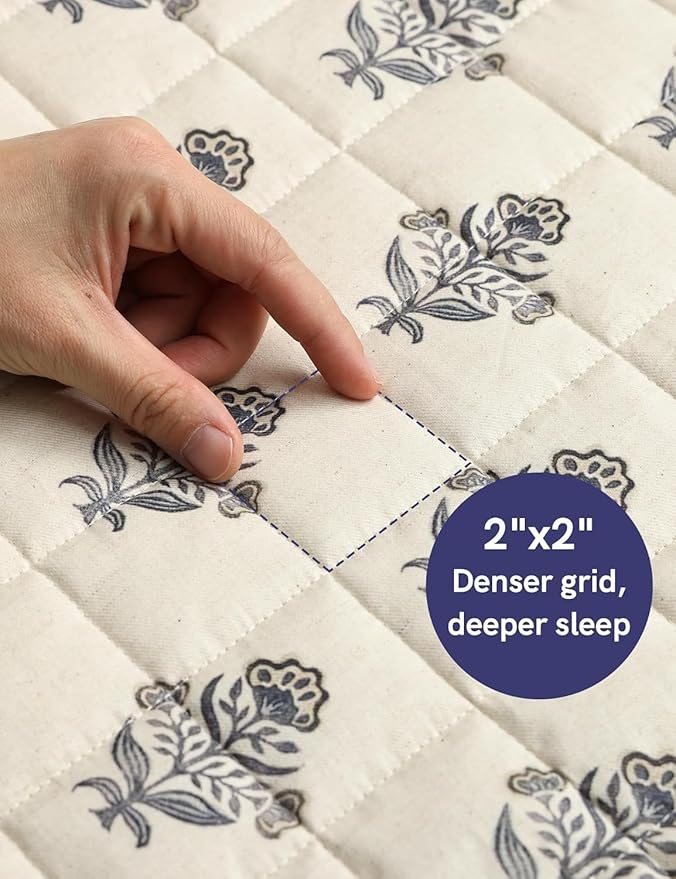 YnM 17lbs Weighted Blanket for Adults, Linen Heavy Bed Throw Blanket with Cooling Glass Beads for All Season Use, Ideal for ~160lbs (60x80 Inches, Queen, Damask)