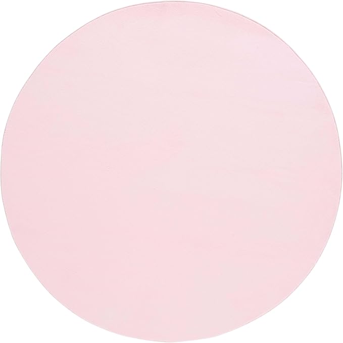 SAFAVIEH Washable Rug Faux Rabbit Fur Shag Collection - 6' Round, Pink, Slip Resistant & Easy Cleaning, Ideal for Living Room, Bedroom, Kids Playroom, Nursery, Dining Space (FRF100U)