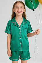 Hupohoi Unisex Girls Boys Kids Pajama Sets Button Down Satin Sleepwear Nighty 3PCS Silky Lounge Sets Nightwear
