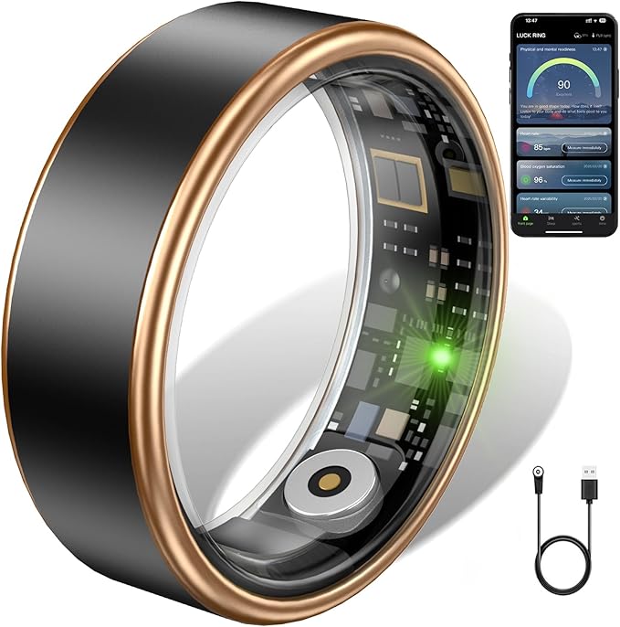 Smart Ring for Women & Men - IP68 Waterproof Fitness Tracker with Long Lasting Batteries, 28-Language App, Sleep/Step/Heart Rate Monitor, Compatible with iOS & Android (Black, 9)