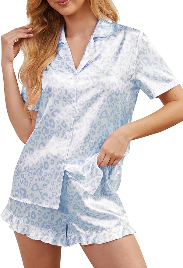 Silk Pajamas for Women Satin Womens Pajama Sets Short Sleeve Set 2-Piece Sleepwear