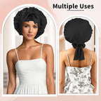 Satin Bonnet Set, Hair Bonnet for Sleeping Silk Bonnet with Eye Mask for Women Curly Hair