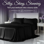 SLEEP SANCTUARY Satin Sheets King Size – 4 Piece Luxury Silky Bed Set, Softer Than Silk, 15" Deep Pocket, Cooling & Wrinkle-Free, Moisture-Wicking & Breathable for Hair & Skin (Striped Black)