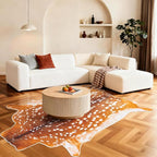 Deer Rug Faux Fur Deer Print Rug, 4.6x5.2 Feet Irregular Shaped Animal Hide Rugs, Soft Faux Cashmere Antelope Fawn Carpet for Living Room, Bedroom, Cabin, Lodge Western Home Decor