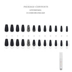 Hypnaughty 24 Pcs Rhinestone Noir Coffin Press On Nails with Gunmetal Color Luxury Rhinestones and Glue Medium Length Glue On False Nails (Rhinestone Noir)