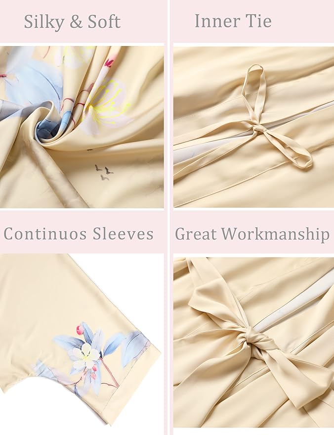 Aensso Long Soft Lightweight Silky Kimonos Robes for Women, Luxury Japanese Floral Womens Kimono Robe