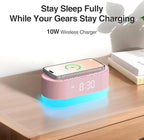 HOUSBAY Sound Machine with Alarm Clock for Bedrooms, Dual Speakers, 21 HiFi Sounds, 10W Wireless Charger, Unlimited Sound, Bluetooth, 10 Night Light, White Noise Machine for Sleeping, Pink