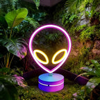 Alien Neon Sign Lamp Lamp Dimmable LED with Standable Base and Touchable Switch,USB or 3-AA Battery Powered Neon Signs LED Desktop Wall Decoration for Party, Bedroom ，Birthday Christmas Gift