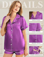 Silk Pajamas for Women Short Sleeve Sleepwear Soft Button Down Loungewear 2 Piece Satin Pjs Shorts Set S-XXL