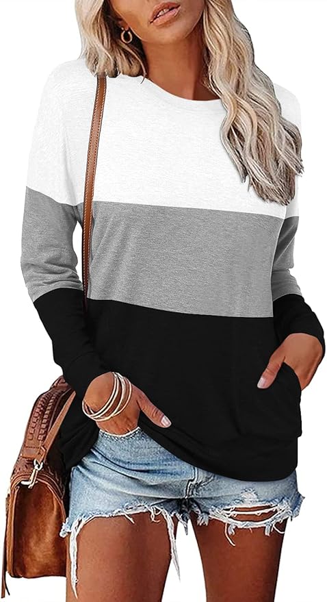 Magritta Women's Long Sleeve Leopard Color Block Tunic Comfy Crewneck T Shirt Tops Black XL
