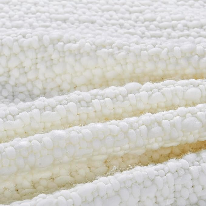 Chunky Knit Throw Blanket with Braided Tassels 50" x 60", Hand Knitted Soft Thick Yarn Basket Weave Boho Farmhouse Blanket, Plush Fluffy Tassel Decor Throw for Couch Bed Sofa, Cream