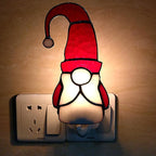CHEZBABY Stained Glass Night Light Plug into Wall Lamp Decorative Accent Nightlight for Hallway Bedroom Bathroom Kitchen Home Décor(Christmas Elf)