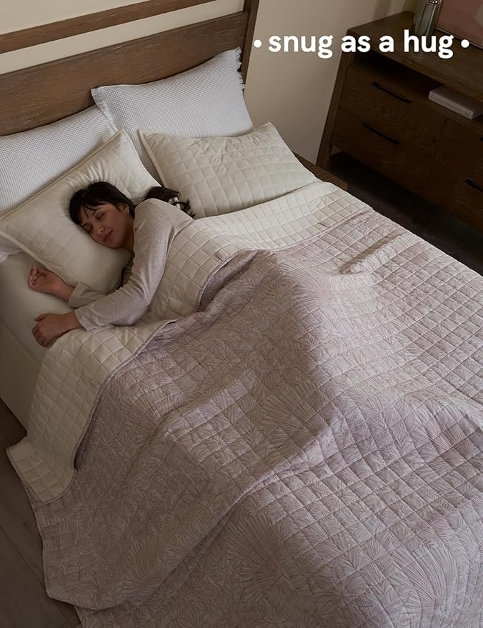 YnM 15lbs Weighted Blanket for Adults, Linen Heavy Bed Throw Blanket with Cooling Glass Beads for All Season Use, Ideal for ~110lbs (48x72 Inches, Twin/Full, Palm Tree)