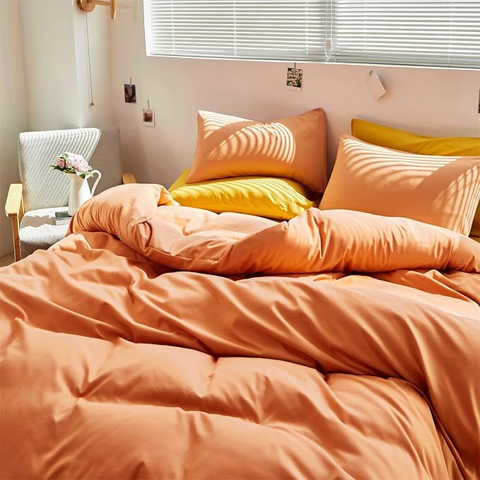 Luxlovery Peach Comforter Set King 3 Piece Modern Solid Color Soft Breathable Blanket Quilts Orange Pink Bedding Set