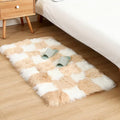 Fluffy Faux Fur Brown and White Checkered Rug，Small Area Rug,2x4 Ft Ultra Soft Shaggy Plush Rug for Bedroom Living Room Bedside Nursery Kids Room