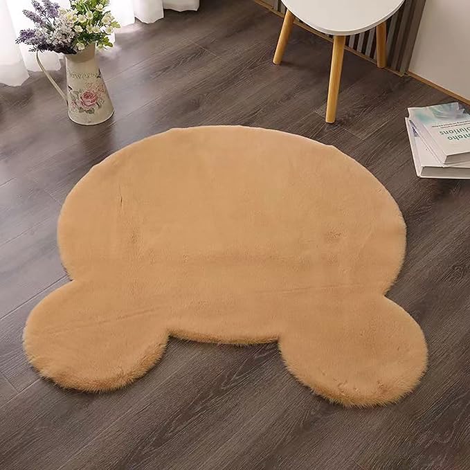 Cute Bear Rugs for Bedroom Aesthetic 2 x 2 Feet Soft Fluffy Kids Area Rug for Playroom Fuzzy Faux Rabbit Fur Rug for Nursery Bear Carpet for Toddler Teen Girls Room Home Decor