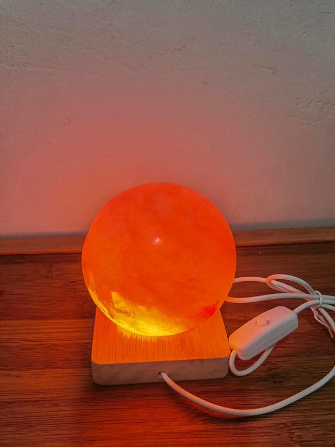USB Colour Gradient Himalayan Salt lamp, Solid Wood Base Atmosphere Decoration Rotundity Salt lamp with Remote Control, Natural Crystal Stone Bedside Night Light, Handmade Crafts.