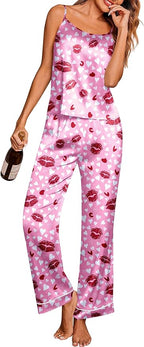Ekouaer Women Silk Satin Pajamas Sleeveless Pjs Set 2 Piece Summer Loungewear Sleepwear with Pockets S-XXL
