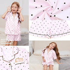QPANCY Kids Satin Pajamas Sets Baby Boy Girl Button-Down Silk Sleepwear 2 Piece Short Sleeve Loungewear Clothes Set
