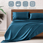 MR&HM Satin Bed Sheets, Twin XL Size Sheets Set, 3 Pcs Silky Bedding Set with 15 Inches Deep Pocket for Mattress (Twin XL, Teal)