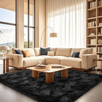 Black Rugs for Bedroom 9x12 ft Large - Ultra Soft Faux Fur Area Rug - Plush Non-Slip Shaggy Carpet for Living Room, Cozy Fluffy Rug for Kids Boys Girls Dorm Nursery Room, High Pile Floor Carpet