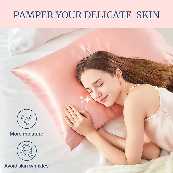 BEDELITE Satin Pillowcase for Hair and Skin, Super Soft and Cooling Similar to Silk Pillow Cases 2 Pack with Envelope Closure, Gift for Women Men(20"x26" Standard Size, Coral)