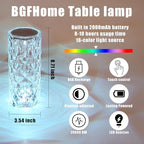 BGFHome Crystal Table Lamp RGB Color Changing Night Lights (2 Pack) Crystal Rose Diamond Touch Lamp for Bedroom Living Room Decor (Remote & Touch Control)